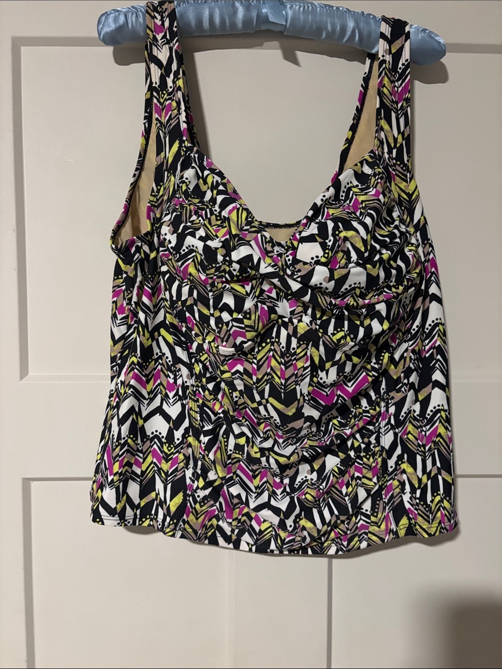 Printed Tankini Top in Black, White & Pink